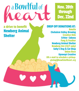 event poster featuring animals and a food bowl.